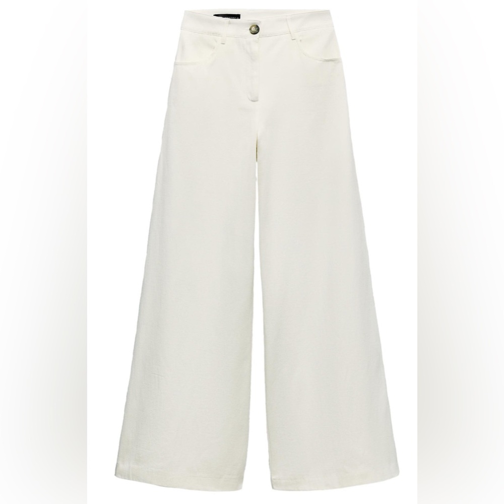ZARA Oyster-white WIDE LEG PANTS